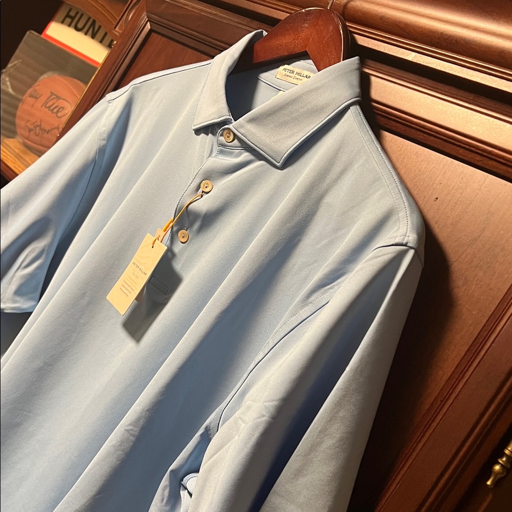 Brand New Peter Millar Summer Comfort Crown Sport Sky Blue Performance Golf Polo - Picture 3 of 12